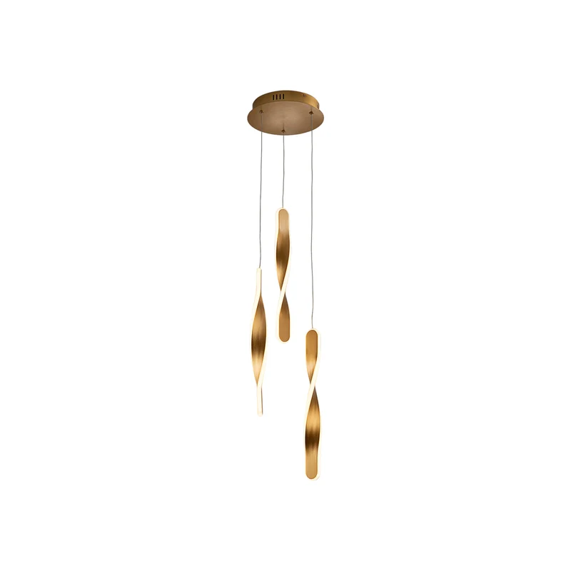B-Ware LED-Hängeleuchte Twist 3-fl. goldfarben Alu Metall Acryl dimmbar 41 cm Schuller