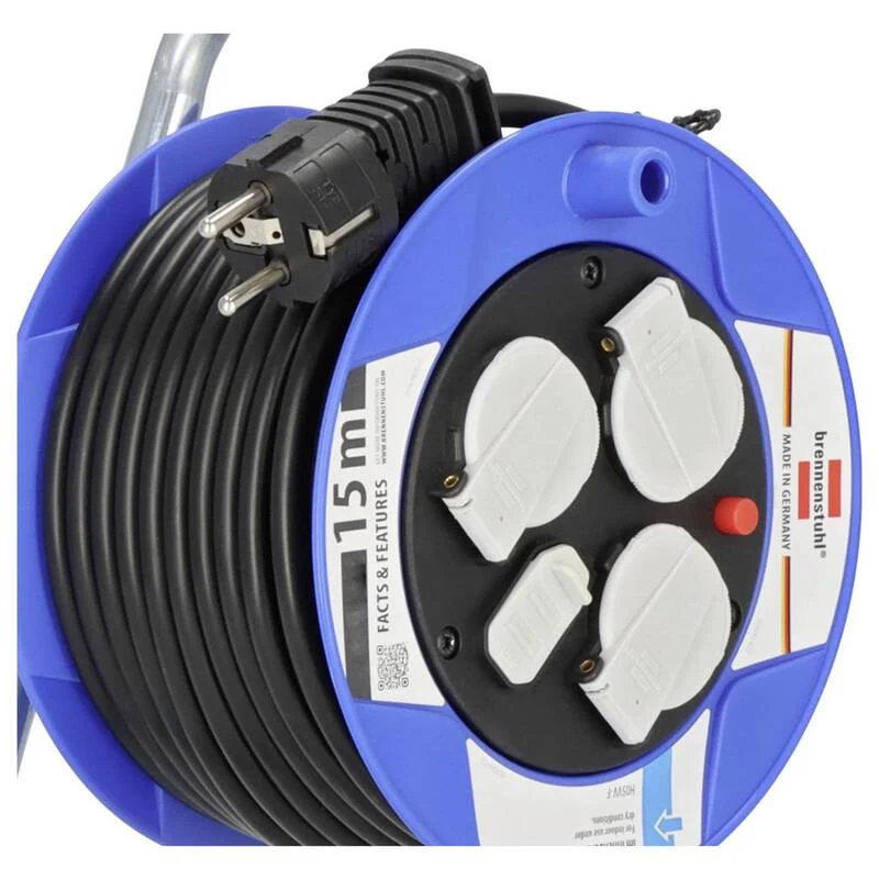 B-Ware Brennenstuhl Kabeltrommel 15m Schutzkontakt-Stecker 3-fach USB Schwarz IP20 230V