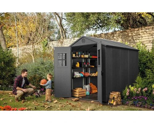 B-Ware Keter Gartenhaus Gerätehaus Darwin 6x8 granitgrau mit Fußboden und Doppeltür