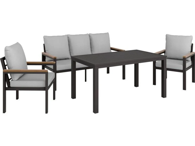 B-Ware Esstischgruppe Invermay 4-teilig Tischgruppe Aluminium Akazienholz grau 43cm